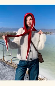 Stylish women balaclava hooded scarf matching fuzzy cardigan for autumn winter cozy daily wear.