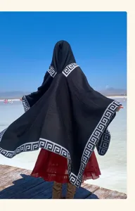 Capa con capucha estilo étnico mujer otoño invierno cálido poncho chal de viaje abrigo