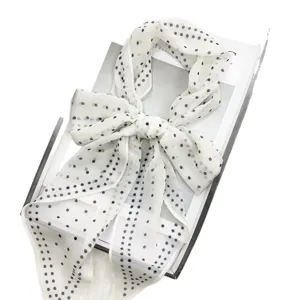 White polka dot chiffon skinny scarf stylish bow ribbon neckerchief for women summer