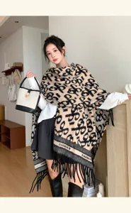 Korean style thick warm long scarf for women, fashionable autumn winter shawl with unique pattern.