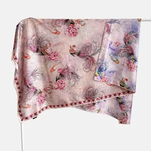 Vintage Chinese style 140cm large silk scarf with phoenix and peony print elegant shawl wrap