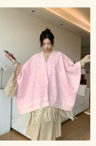 Women knitted poncho scarf winter warm tassel cape pink fashion casual elegant outerwear stylish accy