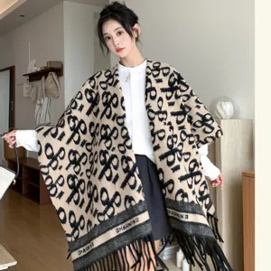 Women's knitted shawl scarf fashionable thick warm cape autumn winter elegant outerwear apparel