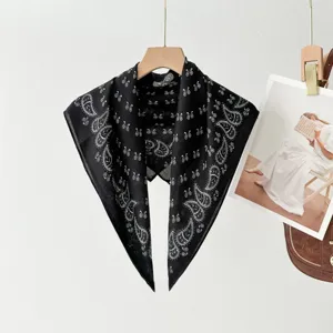 Vintage paisley print square scarf black cotton feel bandana neckerchief chic hair band accessory
