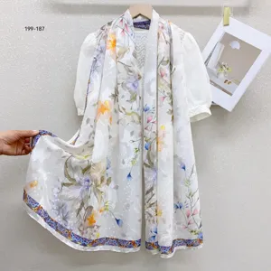 Floral print long scarf for women, lightweight spring summer sun protection shawl gift.