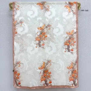 Chinese style vintage persimmon print silk scarf, elegant summer long thin scarf.