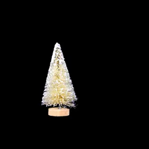 Mini albero di Natale artificiale dettaglio, design neve floccata con base legno.