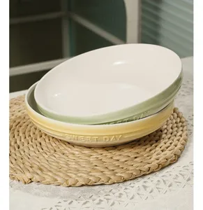 Detail shot of ins-style ceramic tableware pasta plates set, featuring elegant dual-tone design.
