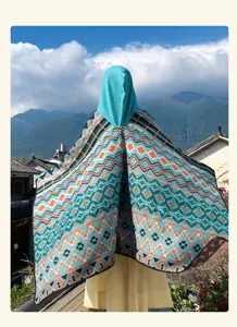 Bohemian split imitation cashmere shawl with geometric pattern, ideal for travel and style.