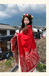 Ethnic style red shawl cloak warm thick winter outer wear travel photo fashion apparel