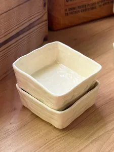Ceramic square sauce dish, elegant white dipping bowl with wave texture for soy sauce and snacks.
