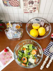 Bonita ensaladera de vidrio con dibujos, frutero transparente para cocina y hogar.