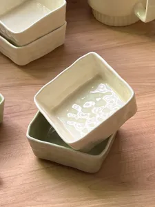 Ceramic dipping sauce dish, irregular square small snack bowl for kitchen, minimalist style.