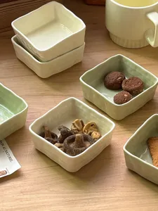 Ceramic small sauce dish set, square snack plates for home kitchen use, ins style.