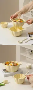 Ceramic pumpkin bowl with double handles cream style soup bowl cute table aesthetic detail