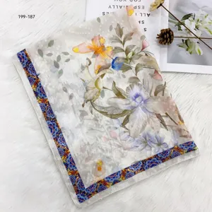 Elegant floral print long scarf for women, lightweight spring summer shawl and sun protection wrap.