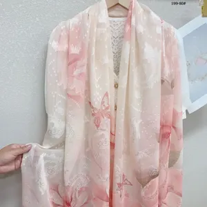 Spring summer women floral printed long scarf shawl, elegant lightweight sun protection neckwear.