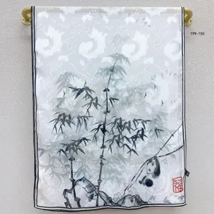 Chinese style bamboo print silk scarf lightweight elegant vintage women neck scarf accessory