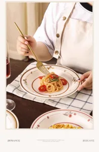 Vintage luxury ceramic dinner plate retro floral pasta dish elegant tableware for home kitchen