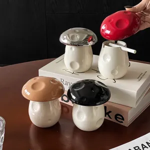 Süßer Keramik Pilz Aschenbecher Mit Deckel Winddichter Desktop Aschehalter Ästhetische Raumdekoration Kreative Home Office Dekoration
