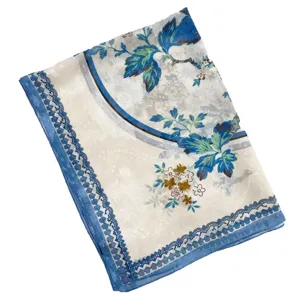 Vintage Chinese style imitation silk floral long scarf elegant women summer sun protection shawl