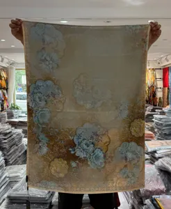 New Chinese vintage style floral printed long scarf shawl, elegant double-sided design.