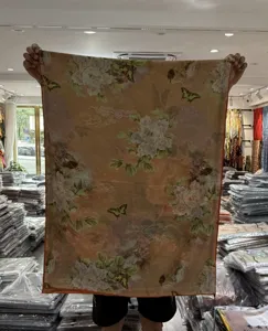 Retro Chinese style floral print double sided long silk scarf shawl for women spring autumn