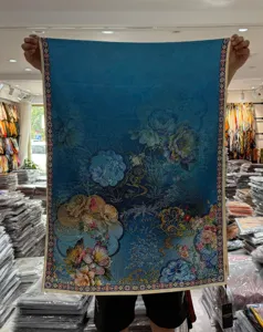 Chinese style vintage floral printed long scarf shawl featuring exquisite details and dual-sided design.