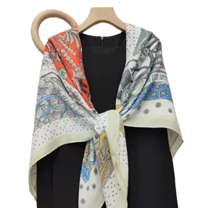 Fashion winter 130cm silk-wool scarf, vintage floral and carriage print shawl for women.