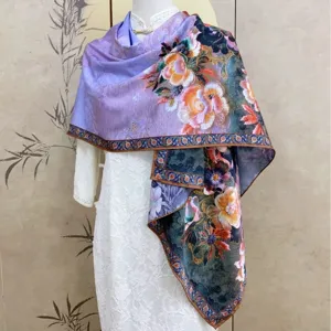 New Chinese Style Retro Imitation Silk Printed Double Sided Long Scarf Shawl Elegant Floral Print Women Scarf