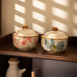 Japanese ceramic stew bowl with lid porcelain soup pot kitchen food container cookware