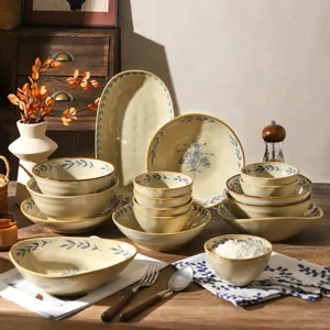 Set di Stoviglie in Ceramica Retrò Giapponese Ciotola e Piatto Con Scatola Regalo