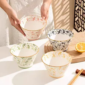 Set di Ciotole per Riso in Ceramica Stile Giapponese Quattro Stagioni Floreale Colore Sotto Smalto Ciotole a Cappello Con Bordo Dorato Stoviglie da Cucina