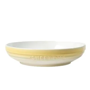 Ceramic pasta plate, yellow gradient rim, minimalist style home dining tableware main image.