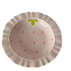 French cute strawberry ceramic plate underglaze color bowl tableware household dinner dish