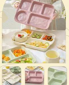 Ceramic divided breakfast plate pastel minimalist tableware meal prep food tray 4 comp