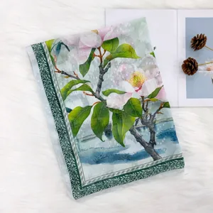 New Chinese style floral print silk scarf women garden shawl green sun protection gauze