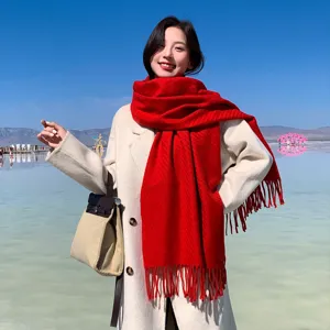Solid color thick warm wool scarf for women winter fashion accessory outdoor main view display