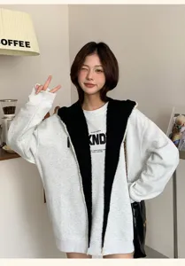 Women's casual loose hooded sweatshirt cardigan, comfortable daily wear, stylish autumn fashion style.