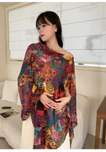 Ethnic style colorful patchwork lightweight shawl for women summer sun protection scarf detail