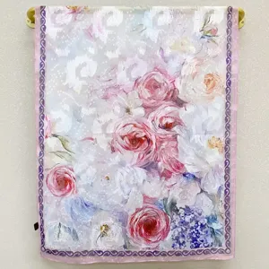Women floral print silk scarf vintage oil painting hollow gauze shawl sunscreen wrap