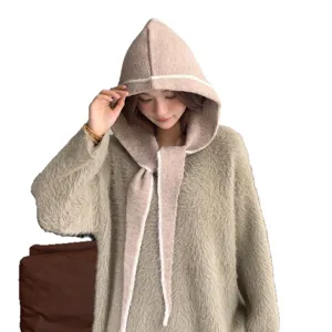 Women's solid color knitted balaclava hooded warm scarf autumn fashion winter headwear item