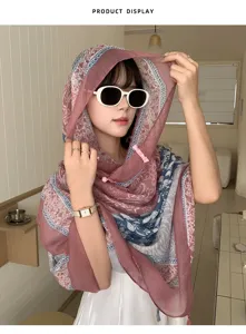 Summer ethnic style printed scarf for women, lightweight sun protection shawl and headwrap.
