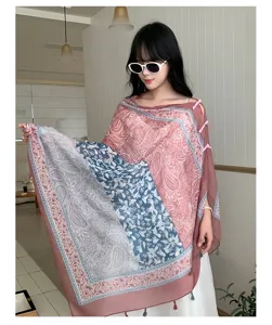 New Chinese style women's thin sun protection shawl, elegant ethnic floral paisley design for summer travel.