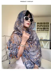 New Chinese style printed tassel scarf summer sun protection lightweight shawl fashion