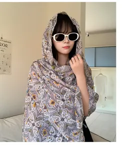 New Chinese style paisley print hooded scarf sun protection shawl fashion ethnic cape for women