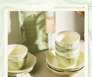 Cream style ceramic bowl and plate set, elegant tableware detail view for home kitchen use.