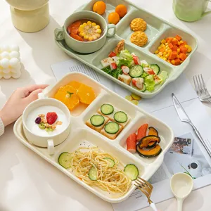 Ceramic partitioned breakfast plate minimalist cream style divided food tray for healthy meal