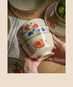 Japanese underglaze ceramic bowls hand-painted fruit design kitchen tableware set
