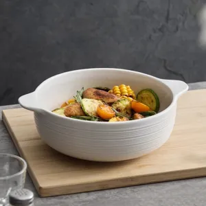 Japanese style ceramic double-eared soup bowl, large capacity ceramic bowl for home kitchen daily use.